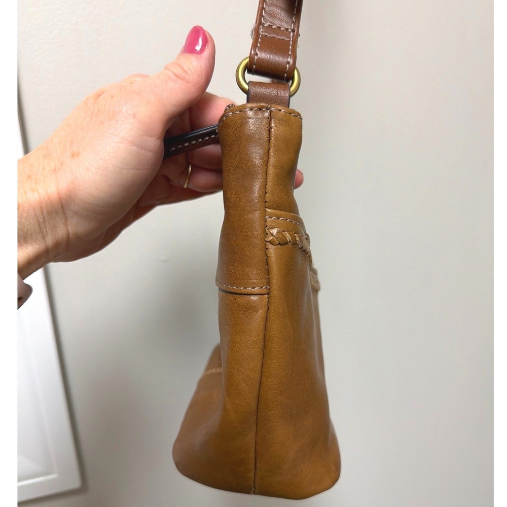 Tignanello Leather Crossbody Bag Brown Small Hobo Shoulder Purse RFID Brass Logo - Picture 13 of 16